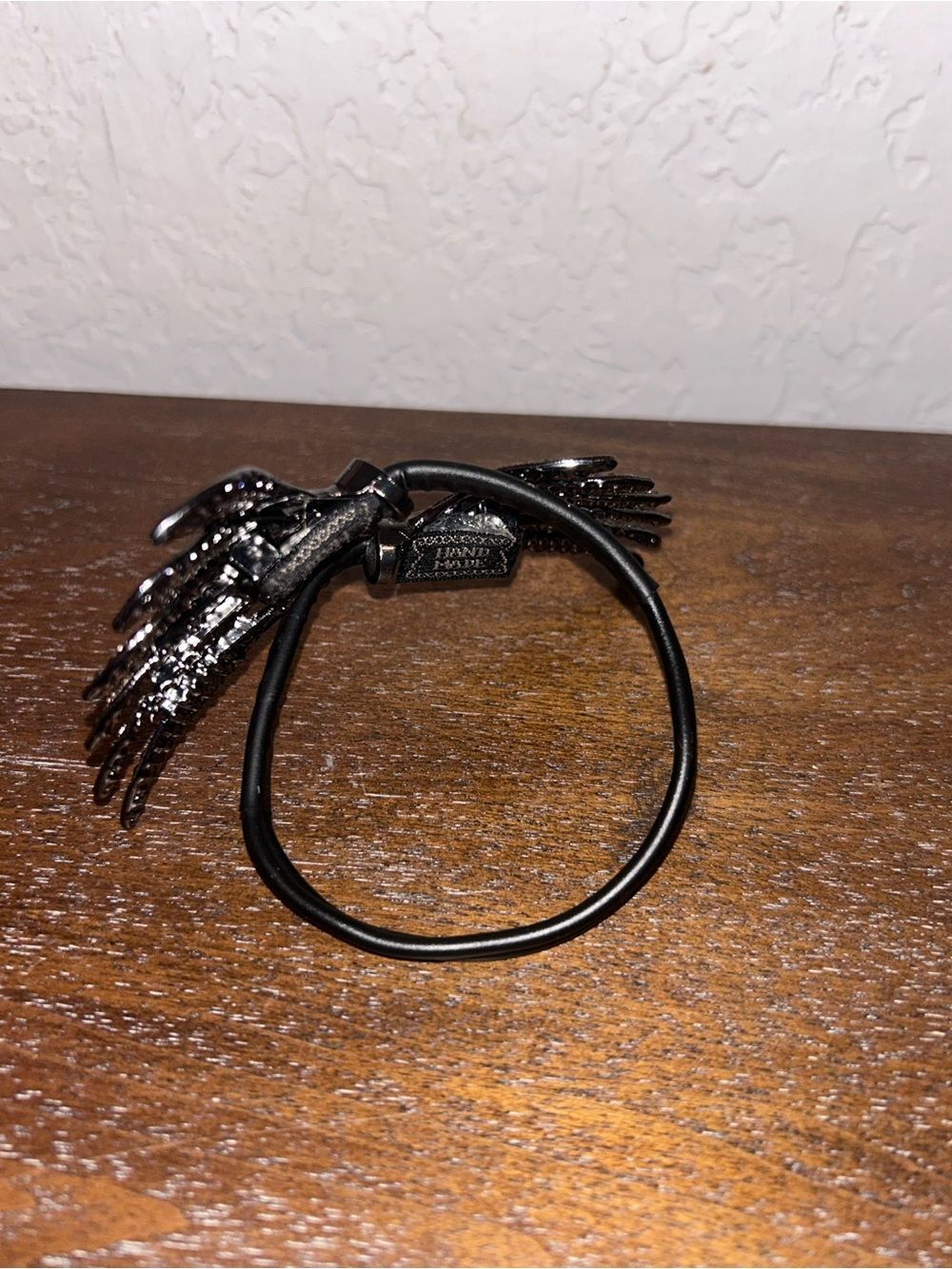 Handmade Adjustable Leather Wing Embellished Cuff Bracelet - Picture 3 of 6